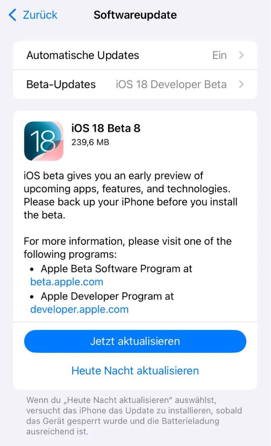 红古苹果手机维修分享苹果 iOS / iPadOS 18 开发者预览版 Beta 8 发布 